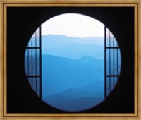 Framed View of Hazy Blue Mountain Ranges