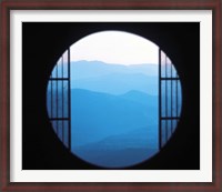 Framed View of Hazy Blue Mountain Ranges