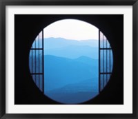 Framed View of Hazy Blue Mountain Ranges