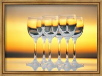 Framed Row Of Wineglasses Against Golden Yellow shiny Background