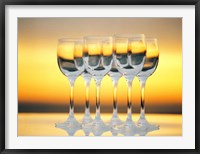 Framed Row Of Wineglasses Against Golden Yellow shiny Background