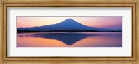 Framed Mt Fuji reflection in a lake, Shizuoka Japan