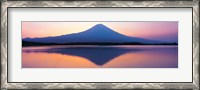 Framed Mt Fuji reflection in a lake, Shizuoka Japan