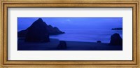 Framed Silhouette of rock formations in the sea at dusk, Myers Creek Beach, Oregon