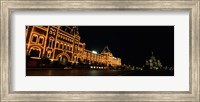 Framed Facade of a building lit up at night, GUM, Red Square, Moscow, Russia