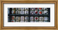 Framed Stack of jars on racks, Tsurugaoka Hachiman Shrine, Kamakura, Kanagawa Prefecture, Kanto Region, Japan