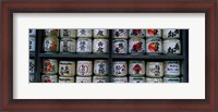 Framed Stack of jars on racks, Tsurugaoka Hachiman Shrine, Kamakura, Kanagawa Prefecture, Kanto Region, Japan