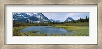Framed Lake with mountains in the background, US Glacier National Park, Montana, USA