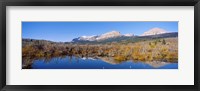 Framed Reflection of mountains in water, Milk River, US Glacier National Park, Montana, USA