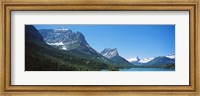 Framed Lake in front of mountains, St. Mary Lake, US Glacier National Park, Montana