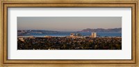 Framed Cityscape with Golden Gate Bridge and Alcatraz Island in the background, San Francisco, California, USA