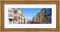 Framed Buildings in city with Bay Bridge and Transamerica Pyramid in the background, San Francisco, California, USA