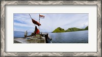 Framed Boat in the sea with islands in the background, Flores Island, Indonesia