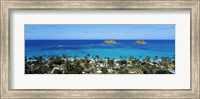 Framed High angle view of a town at waterfront, Lanikai, Oahu, Hawaii, USA