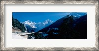 Framed Bridge through Snowcapped mountain range, Valais Canton, Switzerland