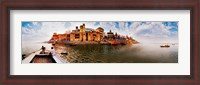 Framed Buildings at riverbank viewed from a boat, Ganges River, Varanasi, Uttar Pradesh, India