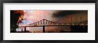 Framed Fireworks over the Jacques Cartier Bridge at night, Montreal, Quebec, Canada