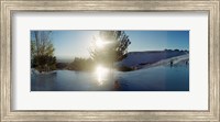 Framed Boy enjoying the hot springs and travertine pool, Pamukkale, Denizli Province, Turkey