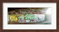Framed Abandoned underpass wall covered with graffiti at Fort Tilden beach, Queens, New York City, New York State, USA