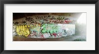 Framed Abandoned underpass wall covered with graffiti at Fort Tilden beach, Queens, New York City, New York State, USA