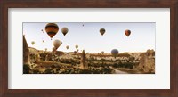 Framed Hot air balloons over landscape at sunrise, Cappadocia, Central Anatolia Region, Turkey