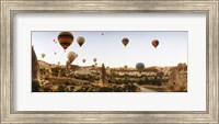 Framed Hot air balloons over landscape at sunrise, Cappadocia, Central Anatolia Region, Turkey