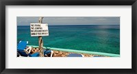 Framed Sign at Xtabi Hotel above cliffs, Negril, Westmoreland, Jamaica