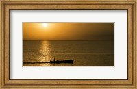 Framed Fishing boat in the sea at sunset, Negril, Westmoreland, Jamaica