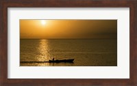 Framed Fishing boat in the sea at sunset, Negril, Westmoreland, Jamaica