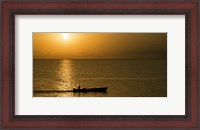 Framed Fishing boat in the sea at sunset, Negril, Westmoreland, Jamaica