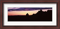 Framed Silhouette of mountains at dusk, Badlands National Park, South Dakota, USA