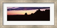 Framed Silhouette of mountains at dusk, Badlands National Park, South Dakota, USA