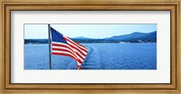 Framed Flag and view from the Minne Ha Ha Steamboat, Lake George, New York State, USA