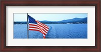 Framed Flag and view from the Minne Ha Ha Steamboat, Lake George, New York State, USA
