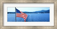 Framed Flag and view from the Minne Ha Ha Steamboat, Lake George, New York State, USA