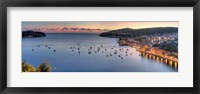 Framed Elevated view of a city at dusk, Villefranche-Sur-Mer, Alpes-Maritimes, Provence-Alpes-Cote d'Azur, France