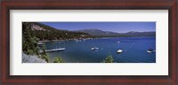 Framed Boats in a lake with mountains in the background, Lake Tahoe, California, USA
