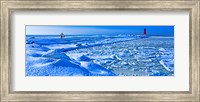 Framed Manistique Lighthouse in winter, Upper Peninsula, Michigan, USA