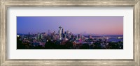 Framed High angle view of a city at sunrise, Seattle, Mt Rainier, Washington State