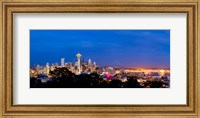 Framed High angle view of a city at dusk, Seattle, King County, Washington State, USA 2012