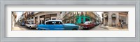 Framed 360 degree view of old cars on a street, Havana, Cuba