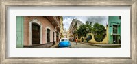 Framed Car in a street with a government building in the background, El Capitolio, Havana, Cuba