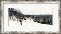 Framed People skiing and snowboarding on Hunter Mountain, Catskill Mountains, Hunter, Greene County, New York State, USA
