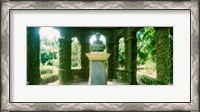Framed Memorial statue in the house of cedar, Jardim Botanico, Zona Sul, Rio de Janeiro, Brazil