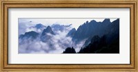 Framed High angle view of misty mountains, Huangshan Mountains, Anhui Province, China