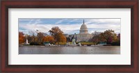 Framed Fall view of reflecting pool and the Capitol Building, Washington DC, USA