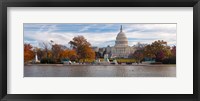 Framed Fall view of reflecting pool and the Capitol Building, Washington DC, USA