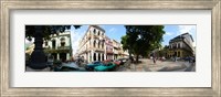 Framed Old cars parked outside buildings, Havana, Cuba