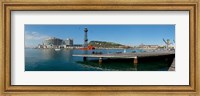Framed Pier on the sea with World Trade Centre in the background, Port Vell, Barcelona, Catalonia, Spain