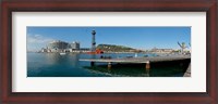 Framed Pier on the sea with World Trade Centre in the background, Port Vell, Barcelona, Catalonia, Spain